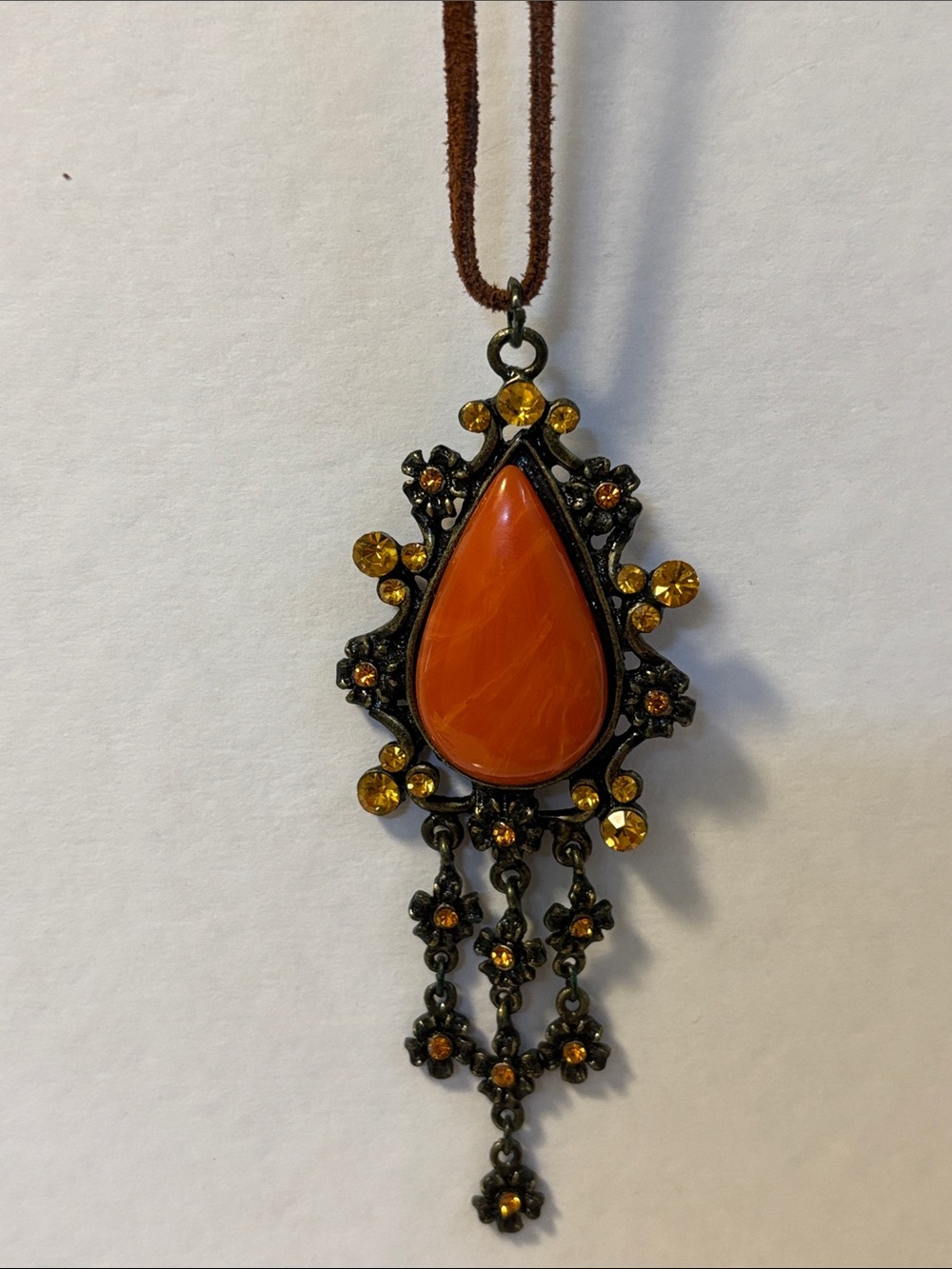 Orange Teardrop Pendant Necklace - Fashion Jewelry